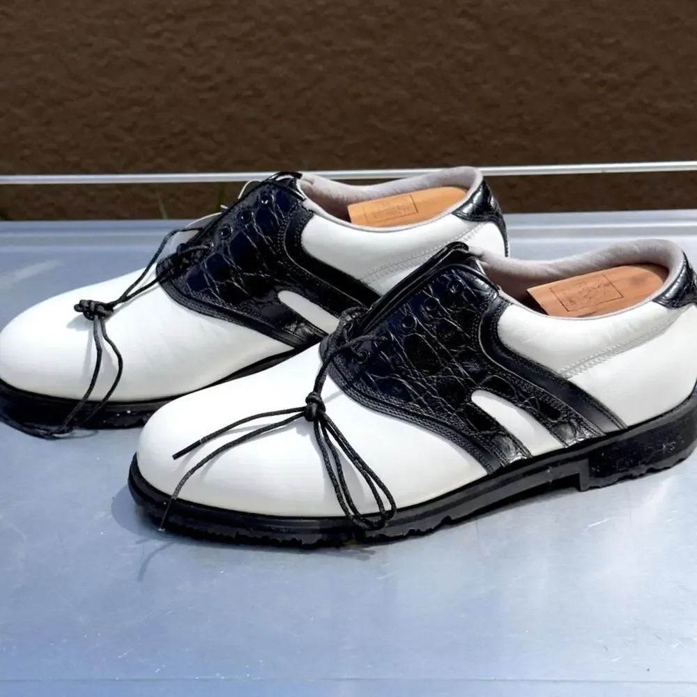 Florsheim Black and White Leather Oxford Golf Shoes - Size 9 1/2 M